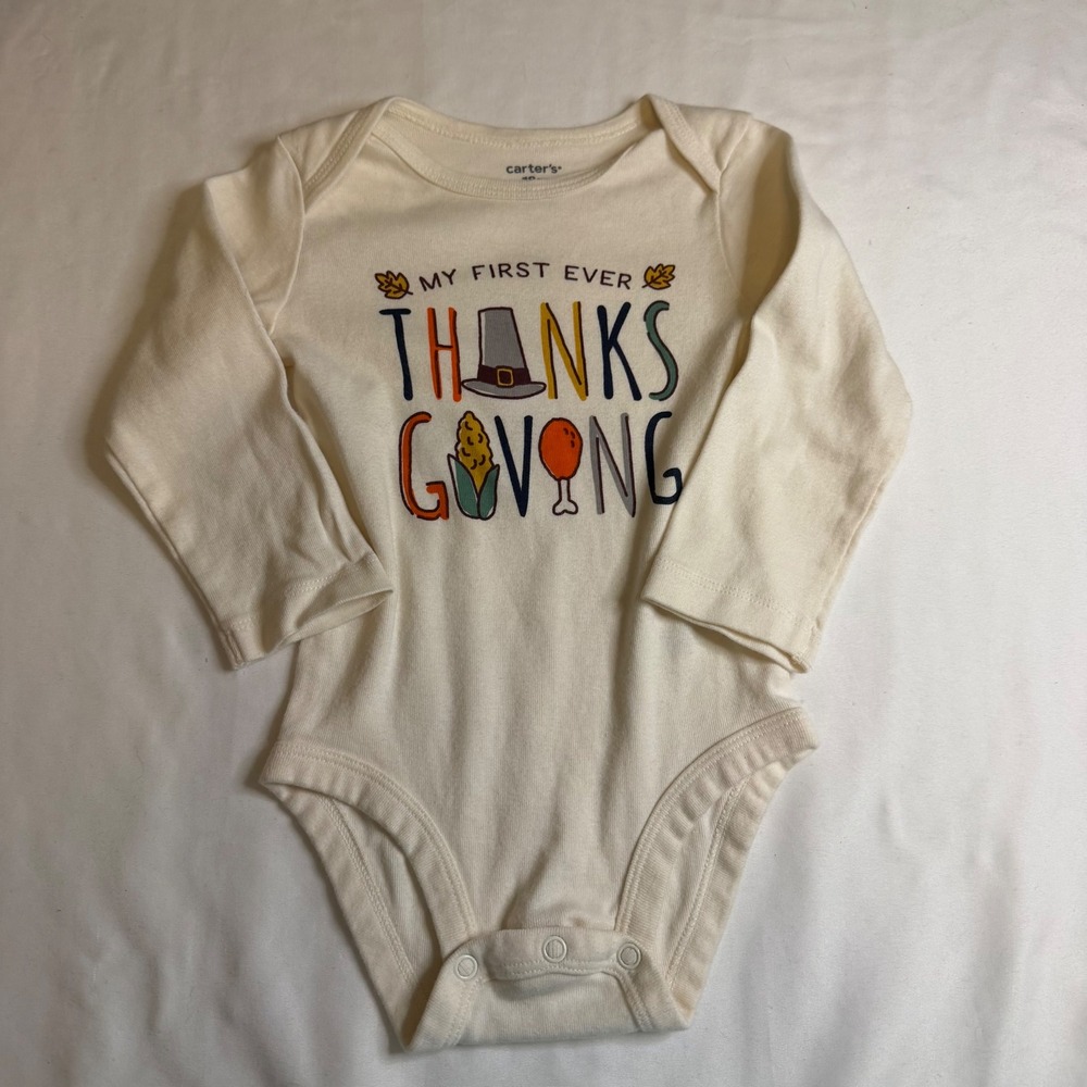 Carters Baby 18M My First Ever Thanksgiving Bodysuit Long Sleeve Cream Ivory